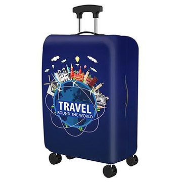 城市漫遊彈力行李箱套 L - 旅行箱防塵套、行李箱配件  環遊世界 藍色
