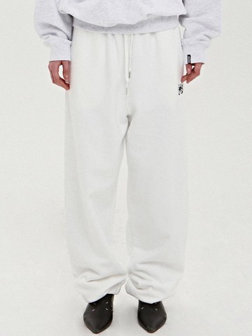 Butterfly Embroidered High Quality Cotton Wide Pants [Beige]