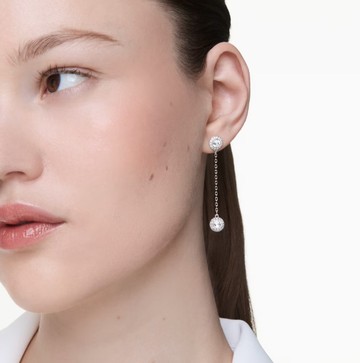 【Swarovski 施華洛世奇】Una Angelic 水滴形耳環(圓形切割 白色 鍍白金色)(5732273)