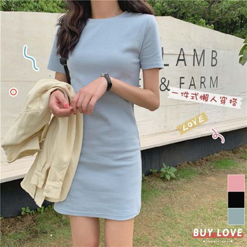 【買到戀愛】繽紛 貼身素面短袖長板棉T 牛奶棉  短裙  連身裙 長板T恤 【FA539】