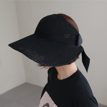 韓國版空頂帽蝴蝶結女士海邊沙灘度假棉紗防曬無頂漁夫草帽子女夏1入