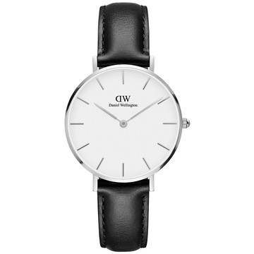 DW Daniel Wellington 經典雪菲爾黑色皮帶腕錶-銀框/32mm(DW00100186)