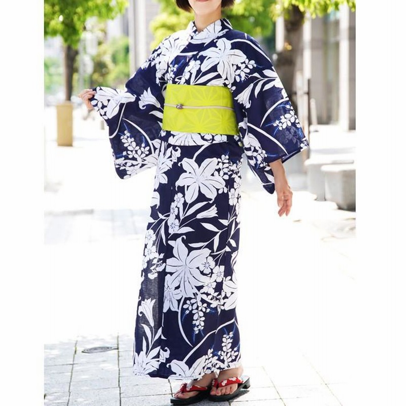 浴衣 3点セット 百合と秋草 レディース 30代 40代 50代 女性用