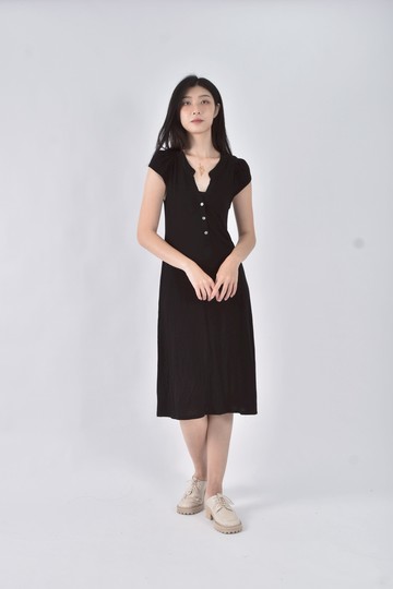(S) theory羊毛排扣黑色洋裝