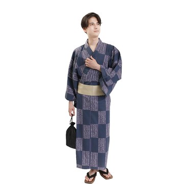日本 和服 男 綿 浴衣 腰封 2 件 套組 L Z35-d1 yukata