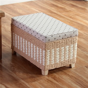 附發票 收納椅 日式收納凳儲物凳子實木家用可坐人收納箱草編織沙發凳門口換鞋凳S046快速出貨