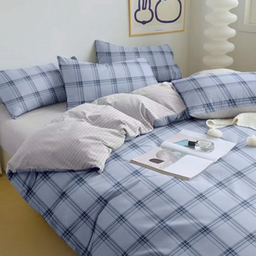 A-ONE 雪紡棉床包組 Set 磨毛加工 親膚柔軟 吸濕排汗 色牢度高 SGS檢驗  單人  棋盤格藍