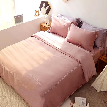 A-nice 雅妮詩 60s 長絨棉 雙線十字刺繡花床包被套四件組 100%純棉 吸濕排汗  枕套75 x 48cm 2個 + 雙人床包 188 x 152cm + 雙人被套 212 x 182cm  粉膚