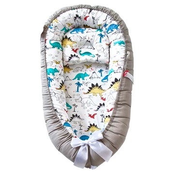 嬰兒床中床 全棉布料高彈珍珠棉填充  灰邊恐龍  50 x 85cm