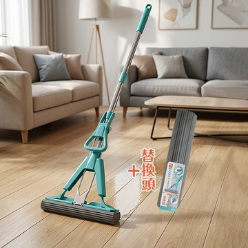 百研/輕量型免沾手吸水膠棉拖把x1支+替換頭x2入