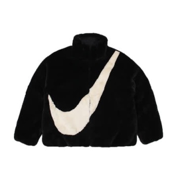 NIKE 女AS W NSW JKT FAUX FUR 大LOGO絨毛保暖刷毛外套黑白- CU6559010