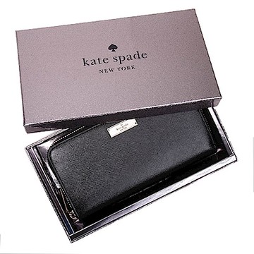 KATE SPADE Saffiano 拉鍊長夾禮盒(黑色)