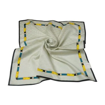 CELINE 浮水印繽紛品牌圖騰LOGO灰綠色皮帶滾邊棉質大帕領巾(58CM)