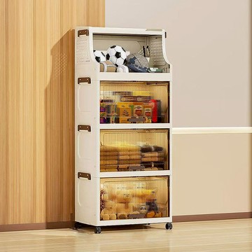 【預購】摺疊式上掀+頂層置物四層收納櫃-附輪 多款可選 024470 四層-白色面板