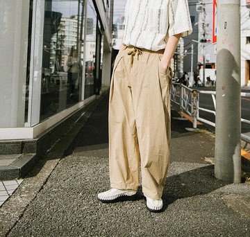 清風拂 日系寬鬆弧形解構彎刀寬褲