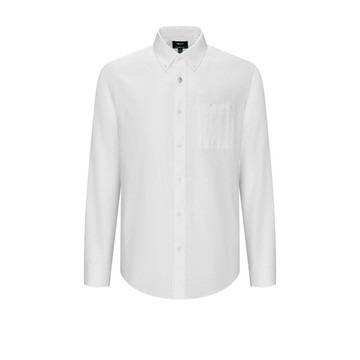 防皺柔洗處理簡約口袋款純棉牛津紡長袖襯衫/白色 | 5612096800