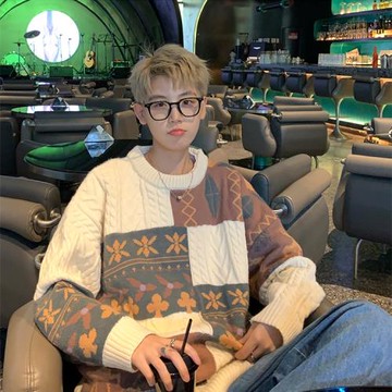 拼接毛衣男冬季加絨加厚情侶潮牌復古秋冬款男生針織衫男款外套