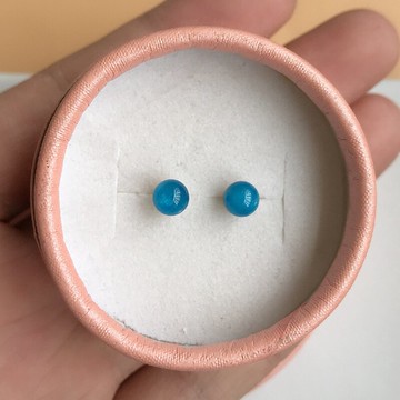 天然藍磷灰石耳釘S925純銀圓珠成色好小燈泡簡約時尚百搭水晶耳飾