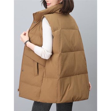 白鴨絨羽絨馬甲女中長款立領無帽外穿馬夾中年媽媽2024冬季新款