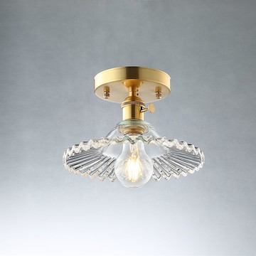 【塵年舊飾】懷舊銅製玻璃吸頂燈PL-1724附燈泡