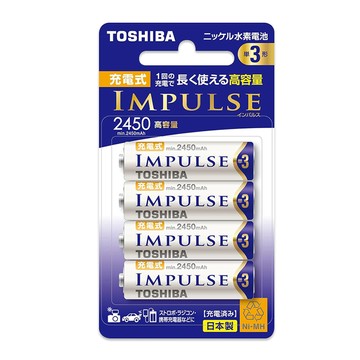 TOSHIBA 新版日本製 IMPULSE 高容量版 2450mAh低自放3號充電電池TNH-3AH(4顆入)
