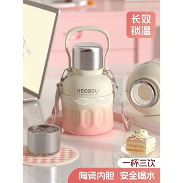 (免運)保溫杯女生高顏值陶瓷內膽超大容量便攜吸管杯子大肚2025新款水杯