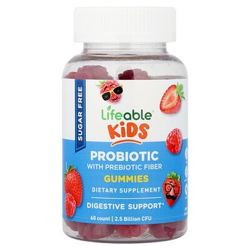 Lifeable, 兒童益生菌與益生菌纖維軟糖，無糖，漿果味，25 億 CFU，60 粒軟糖