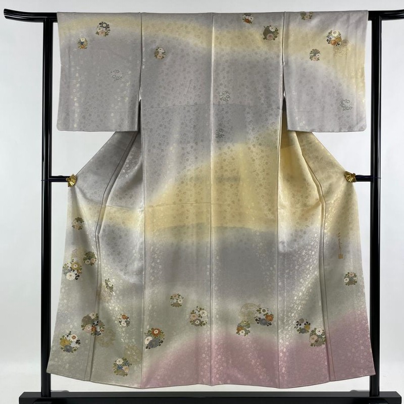 訪問着 逸品 千地泰弘 落款あり ますいわ屋 花丸文 草花 金彩 染め分け 