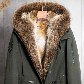 派克服男士水貂內膽皮草外套冬尼克服皮毛一體貂皮大衣男整貂