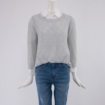 O-LIWAY 台灣製 MIT  菱形格紋七分袖針織罩衫上衣