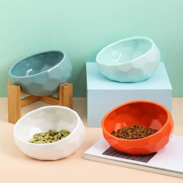 寵物用品碗陶瓷貓碗狗碗斜口碗高腳碗外貿批發日式成套帶碗架子