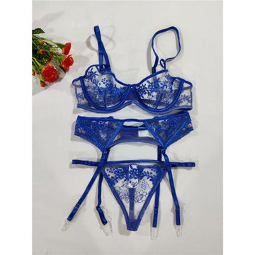 歐美法式純色薄款刺繡蕾絲花邊聚攏純欲文胸內衣套裝