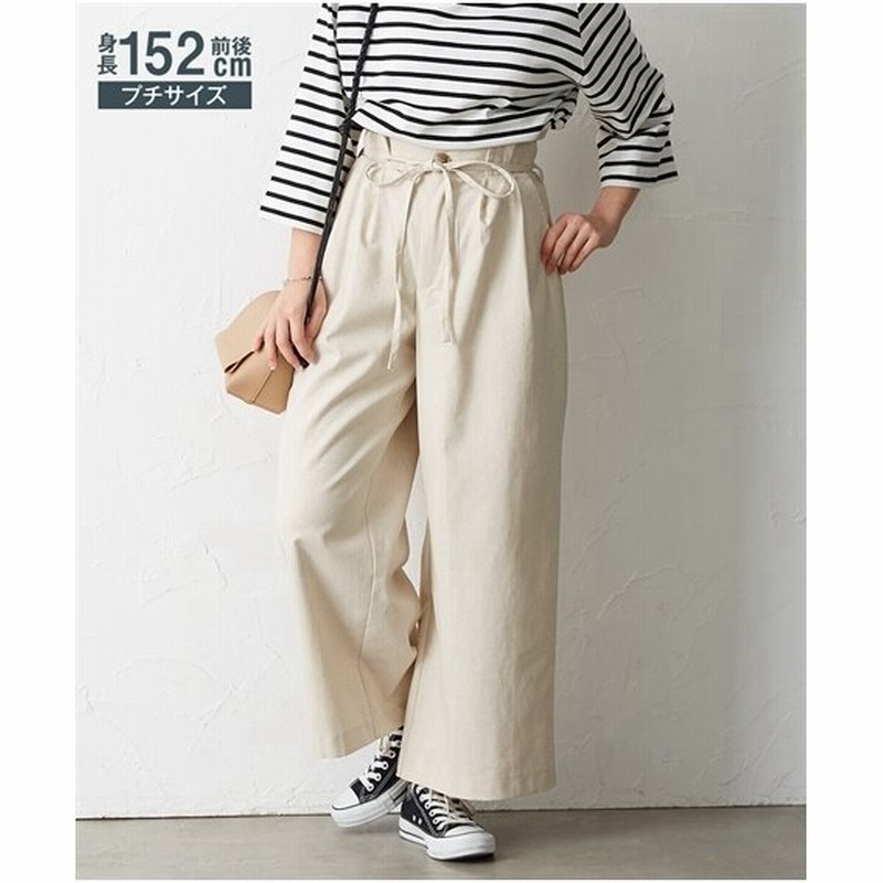 パンツ ワイド ガウチョ 小さいサイズ レディース ウエストリボン付き タック Ss S ニッセン Nissen 通販 Lineポイント最大0 5 Get Lineショッピング