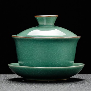 哥窯開片陶瓷蓋碗茶杯大號泡茶三才碗功夫茶碗套裝家用泡茶器