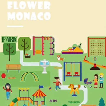 FLOWER MONACO 益智靜電貼  可重複使用貼紙墊，5個場景和超過150個貼紙，3歲以上  340 x 250 x 5mm  戶外