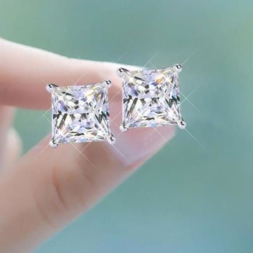 新款925純銀超閃方鉆耳釘防過敏簡約小巧迷你男女情侶氣質耳飾