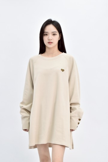 (2XL) qingqing愛心刺繡oversized杏色長袖上衣