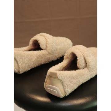 毛毛鞋女冬外穿2024冬季新款網紅羊羔毛棉鞋加絨孕婦鞋豆豆鞋瓢鞋