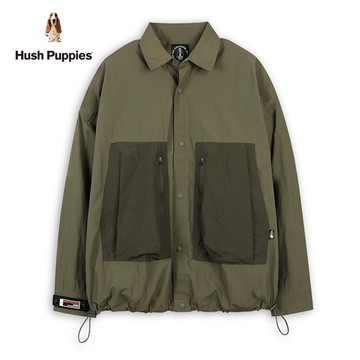 Hush Puppies 襯衫 男裝簡約撞色口袋落肩防風長袖襯衫