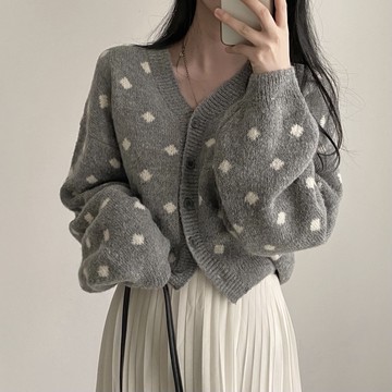 【太妮絲S324】現貨 韓系 小方塊針織外套 灰色毛衣 灰色針織外套 秋冬 排釦外套 小外套 灰色 針織衫