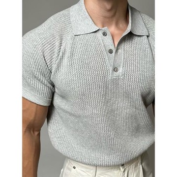 夏季針織翻領Polo衫男東大門新款設計感小眾冷感蜂窩寬松短袖T恤