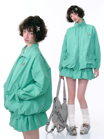 ziziFei秋冬季新款美式復古薄款設計感蝴蝶結寬松綠色工裝外套女