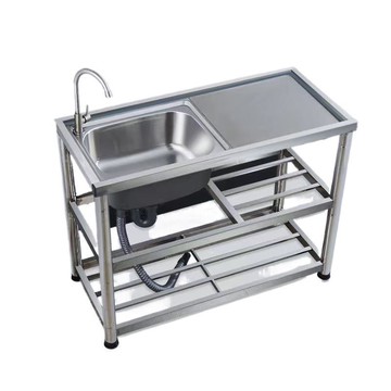 加厚不銹鋼水槽水池洗手盆出租房一體臺面單槽雙槽洗碗洗菜可家用[DD160109]