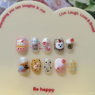 ✨Hannah✨穿戴甲可愛手工手繪流行捏捏貓眼短款ins風預定美甲甜美可愛精緻穿戴甲 7RIN