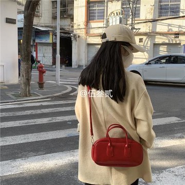 22年冬圣誕戰包 | 正紅油蠟皮復古小眾斜挎包ins小方包手提單肩包