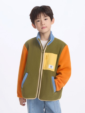 兒童裝 Logo立領外套(1-14歲)-綠色拼接