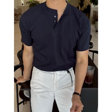 VOYEZ｜🇰🇷顯壯亨利領短袖上衣｜立體挺版・修身百搭款