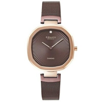 OBAKU 八角哲學淑女晶鑽腕錶-玫瑰金X咖啡-V277LXVNMN