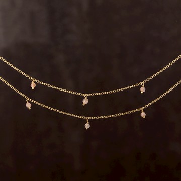 只有一組| MUJA JUMA  珠珠雙層項鍊(小) | 蜜桃月光石 | 925純銀鍍18K金項鍊