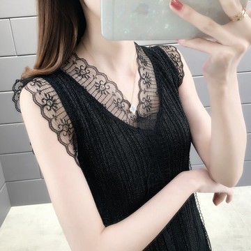 性感V領網紅蕾絲背心女2021年新款夏季設計感小眾外穿吊帶上衣潮